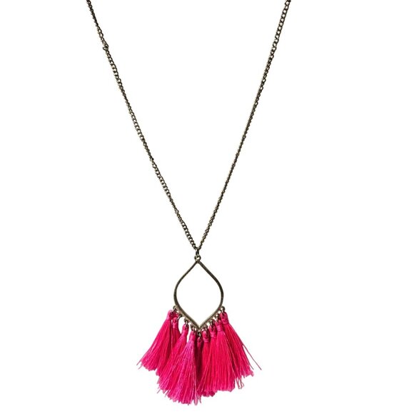 Funky Retro 80s Pink Tassel Pendant Gold Tone Chain Necklace Fashion Jewelry - Picture 1 of 6